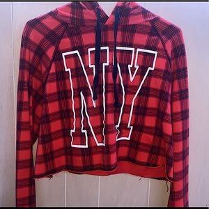 red and black plaid new york cropped sweater